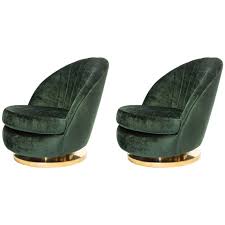 Pair Of Milo Baughman High Back Swivel Chairs In British Racing Green Velvet 1stdibs Com Armchair Furniture Upholstery Fabric For Chairs Green Armchair