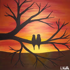 Acrylic Painting Lovebirds In The Sunset Birds On A Branch Etsy In 2020 Painting Love Birds Painting Birds Painting