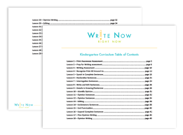 Kindergarten Table Of Contents By Write Now Right Now Writing Lesson Plans Writing Lessons Fifth Grade Writing