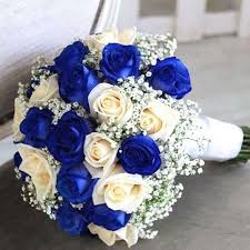 Blue and white wedding bouquet ideas. Classic Blue Bridal Bouquet Arabia Weddings