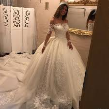 Lace Long Sleeves Open Back Wedding Dresses Ball Gowns Off Shoulder Ball Gown Wedding Dress Long Sleeve Princess Wedding Dresses Bridal Ball Gown