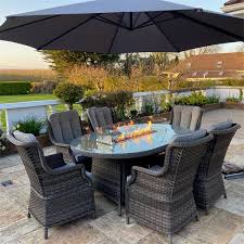 Sego lily magna 4 piece fire pit conversation patio set. Monaco 6 Seater Round Fire Pit Dining Set Dark Grey Elements