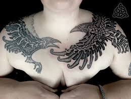 Celtic thor odin's raven tattoos on upper back. Caitlin S Ravens Sacred Knot Tattoo