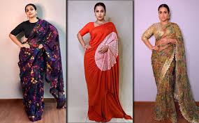 Going was done in a shimmering yellow and beige manish malhotra saree set with sparkling floral embroidery and matched with a sleeveless yellow blouse. Vidya Balan Birthday Special 7 Times The Actress Rocked Printed Sarees Like Nobody S Business