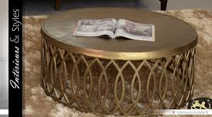 Contenu de la livraison 1 table basse. Table Basse Orientale Ronde En Metal Dore Et Vieilli O 90 Cm Interieurs Styles