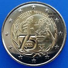 2 euro coin dedicated to the 75th anniversary of unicef, unc. 2 Euro Commemorative France 2021 75 Years Of Unicef Euromuenzen Agrell Eu