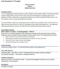 Gym Receptionist Cv Example Icover Org Uk