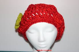Handmade Crochet Hat, Beret Crochet Hat, Red Crochet Hat With Flower,  Slouchy Crochet Hat, Boho Hippie Hat