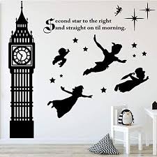 Amazon Com Children S Room Wall Decor Peter Pan Scene Silhouettes Disney Themed Vinyl Art Stic Childrens Room Wall Decor Disney Wall Decals Kid Room Decor