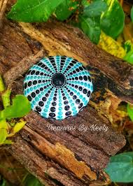 Black And White Mandala Rock Painting Mandala Stone Turquoise Black And White Sea Urchin Painted Rocks Mandala Painted Rocks Mandala Stones
