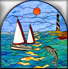 Boat Stained Glass Glass Nautical Glass Ocean Glass 4u Forward Reflection By T Wesnoski Stained Glass Art Art Glass Pumpkin Glass Art Products