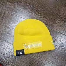 Supreme New Era Box Logo Beanie Fw16 This Beanie Features The Supreme Box Logo And New Era Logo On The Side It A Streetwear Sale New Era Logo Yellow Beanie