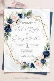 Navy And Blush Wedding Invitation Suite Template Geometric Etsy Blush Wedding Invitations Wedding Invitations Gold Wedding Invitations
