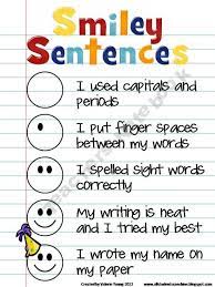 smiley sentences poster kindergarten writing writing rubric teaching writing