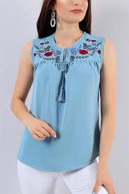29 95 Tl Su Yesili Nakis Islemelli Bayan Bluz 16186b Modamizbir Bluz Bluz Modelleri V Yaka