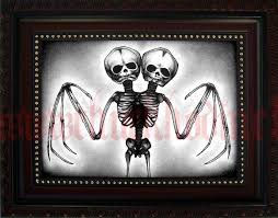 Two Headed Skeleton Bat Wings Bat Wings Art Horror Art