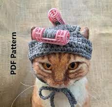 Cat Hat Curler Pattern Curler Hat Pattern Hats For Cats Pet Etsy In 2021 Cat Hat Pattern Crochet Animal Hats Crochet Cat Hat