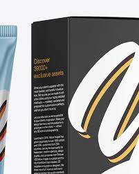 Metallic Cosmetic Tube With Box Mockup In Tube Mockups On Yellow Images Object Mockups
