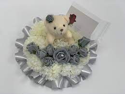 Buy fun teddy bear stuffed animals online. Small Artificial Silk Funeral Flowers Posy With Teddy Bear Funeral Tribute