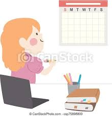 The most common kids room clipart material is paper. Kid Girl Study Plan Calendar Illustration Illustration Of A Kid Girl Holding A Pencil And Looking At A Blank Calendar In Her Canstock
