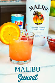 This sweet pineapple and coconut rum drink can be . Malbu Sunset Cocktail The Farmwife Drinks