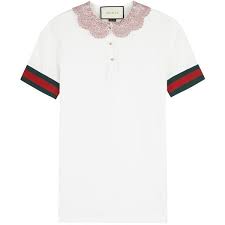 Womens Short Sleeved Tops Gucci White Lace Collar Cotton Polo Shirt Short Sleeve Tops Women White Short Sleeve Shirt Cotton Polo Shirt