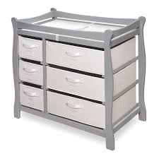 Grey Wood Sleigh Changing Table With Baskets Baby Changing Tables Changing Table Changing Table Dresser