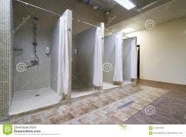 Public Shower Interior With Everal Showers Stock Photo Public Shower Restroom Design Shower