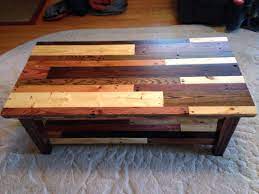 Table carries all to be a sturdy one and highly utilitarian for home services. Coffee Table Made From Pallet Wood Top View Showing Different Wood Types And Stains Coffee Table Made From Pallets Wood Pallets Stained Table