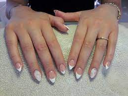 Short Almond Nails French And Lace With Swarowsky French Nails Gel Nails French Short Almond Nails
