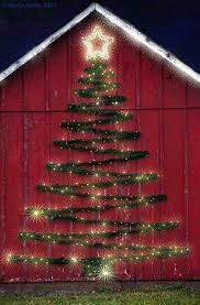 Christmas Tree On Side Of A Barn Outdoor Christmas Decorations Christmas Decorations Outdoor Christmas Lights