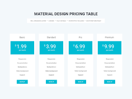 Material Design Pricing Table Material Design Pricing Table Design