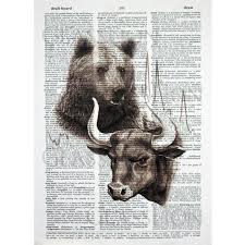 Bull And Bear Portrait On A Vintage Dictionary Page Etsy In 2020 Wall Street Art Bull Painting Bear Vs Bull