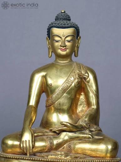 9" Sitting Shakyamuni Buddha Idol | Copper Statue Gilded with Gold from Nepal | Exotic India Art