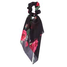 Twist both ends of the scarf around your hair into one large twisted section. Black Hair Scarf Scrunchie Featuring Red Roses 100 Polyester Approximately 15 In Length 7301083 Wholesale Fashion Jewelry