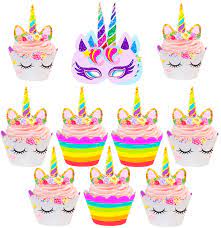 Free printable unicorn cupcake toppers. Amazon Com 24 Pack Unicorn Cupcake Toppers And Wrappers Birthday Cake Decorations 2 Unicorn Masks For Unicorn Themed Party Baby Shower Supplies Kitchen Dining