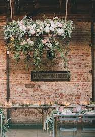 Industrial Wedding Reception Decor Exposed Brick Wall With Hanging Greenery Gat Garden Wedding Decorations Secret Garden Wedding Garden Wedding Invitations