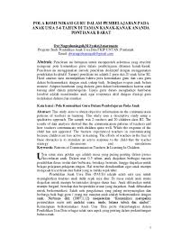Tolong di jwb yh pliss bahasa sunda kelas 8 hal 21 pancen 1. Top Pdf Pola Komunikasi Guru Dalam Pembelajaran Pada Anak Usia 5 6 Tahun Di Taman Kanak Kanak Ananda Pontianak Barat 123dok Com
