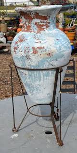 Very Large Antique Mexican Floor Vase In A Wrought Iron Stand Trendy Plants Iron Plant Stand Plant Stand