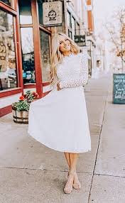 Modest White Dress With Long Sleeves By Ivycityco Com Perfect Date Night Outfit Getaway Dress Bridal Party D Modest White Dress Modest Dresses Getaway Dress