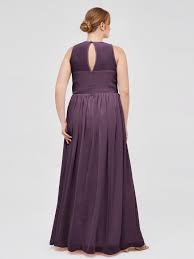 Edith Col d'Illusion Pleine Longueur Robe Demoiselle d'honneur Plum Grande  Taille