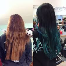 From A Reddish Brassy Brown To A Peacock Green Neon Blue And Blue Balayage Done By Me Natalesque Ig Short Bob Hairstyles Cool Hairstyles Hair Styles