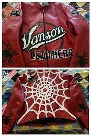 Vanson Red Leather Biker Bomber Jacket Spider Web Vtg 90s Limited Edition 50 Xl Ebay Biker Bomber Jacket Bomber Jacket Red Leather