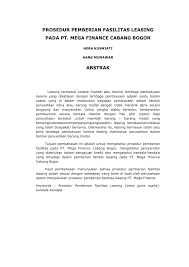 Pengembang tersebut sudah memiliki sertifikat hak guna bangunan (hgb) seluas 312 hektar yang didasarkan oleh surat keputusan yang dikeluarkan oleh kantor pertanahan jakarta utara. Pdf Prosedur Pemberian Fasilitas Leasing Pada Pt Mega Finance Cabang Bogor