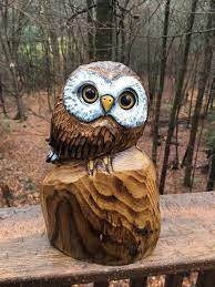 Chainsaw Carved Owl Sassafras Wood Sculptures Whimsical Owl Wood Carvings Wood Sculptures Owl Wood Carving Whimsical Owl