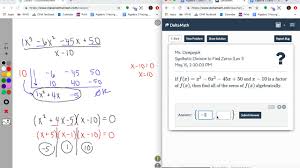 Delta Math Algebra 2 Synthetic Division To Find Zeros Lev 1 Youtube