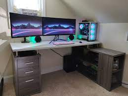 I hacked together a 98 inch wide custom ikea desk that looks awesome. My Take On The Ikea Kitchen Counter Desk Diy Computer Desk Counter Desk Ikea Computer Desk