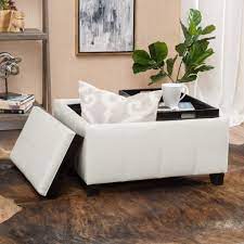 B fsobeiialeo storage ottoman cube, linen small coffee table, foot rest stool seat, folding toys chest collapsible for kids grey 11.8x11.8x11.8. Must Have Justin 2 Tray Top Ivory Leather Ottoman Coffee Table W Storage From Gdf Studio Accuweather Shop