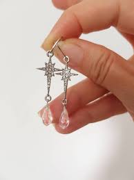 Dainty Star Earrings Shooting Star Drops Clear Cz Jewelry Etsy In 2020 Star Earrings Celestial Jewelry Celestial Gifts