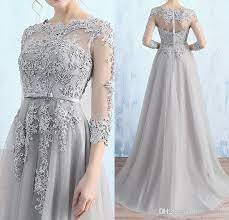 Compre Gasa Una Linea Vestidos Para La Madre De La Novia Cucharada 3 4 Manga Larga Cremallera Con Botones Bride Dress Long Party Gowns Long Party Dress Formal